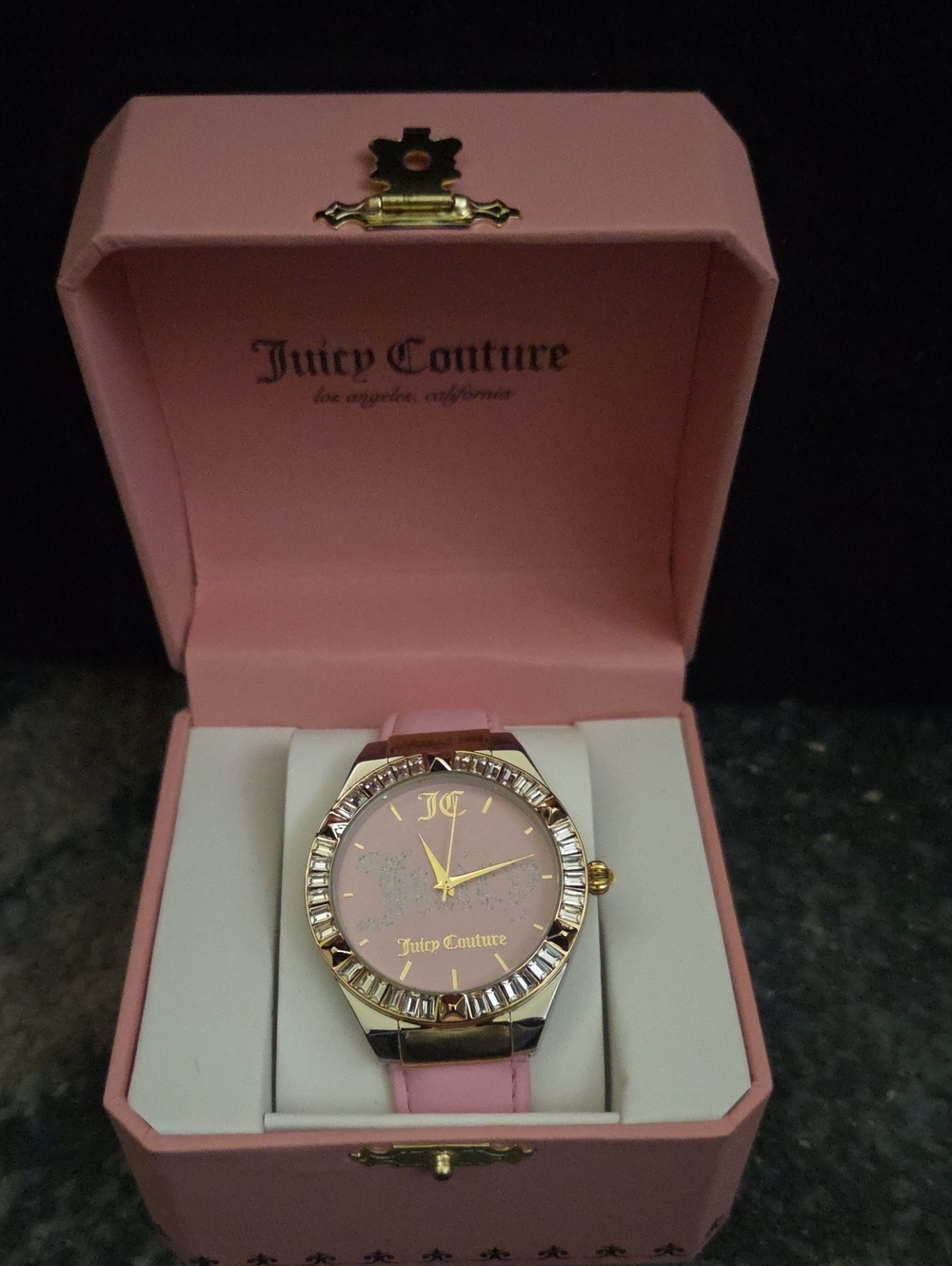 Juicy Couture Pink Crystal Accent Leather Strap Watch